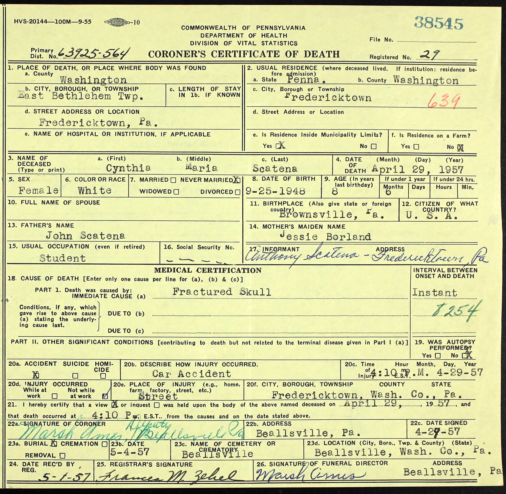 death certificate